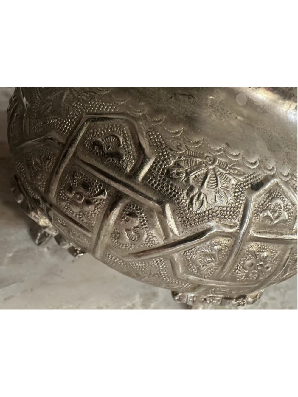Vintage Ornate Design Metal Moroccan Silver Teapot Footed Kettle Mark Untested